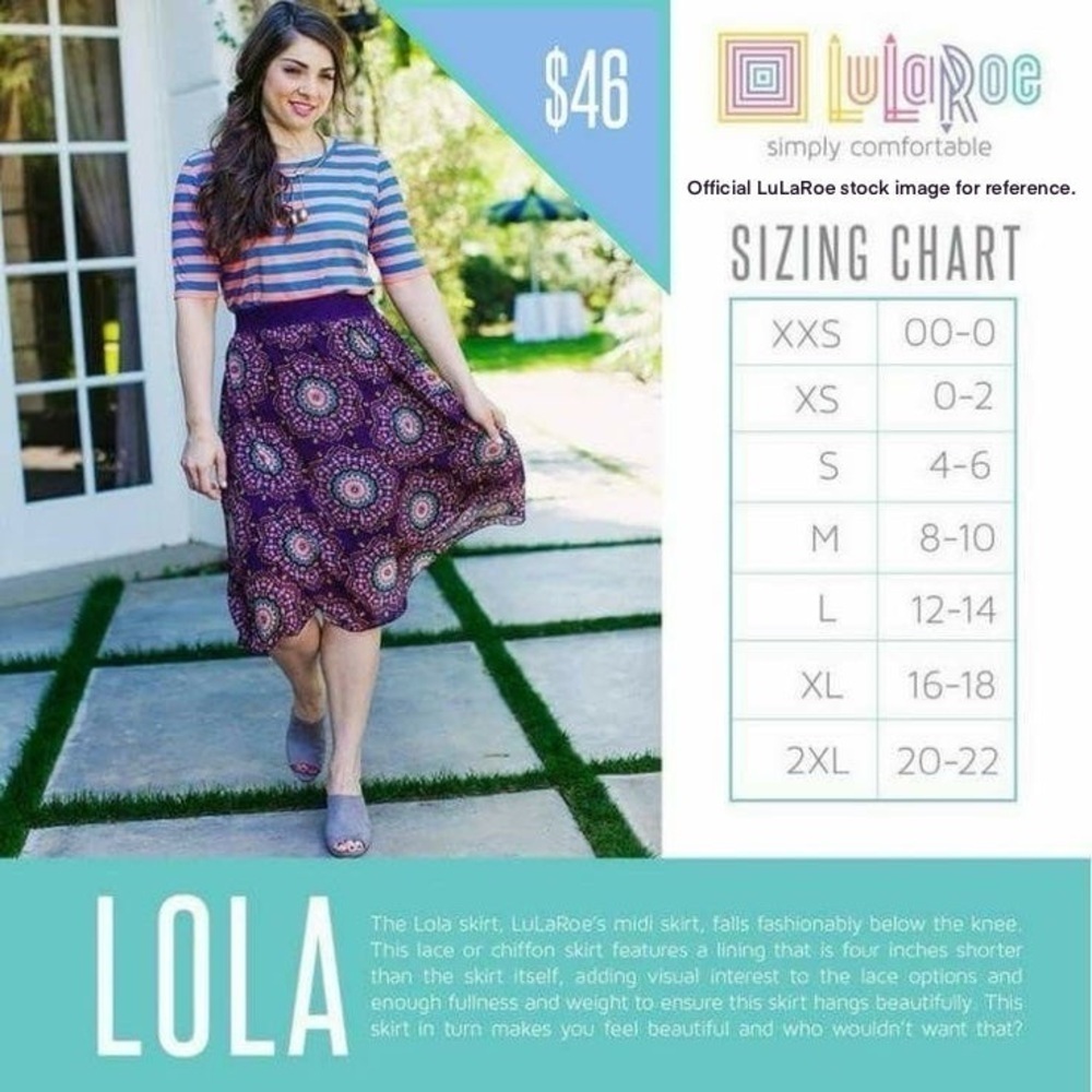 LuLaRoe Lola Lined Chiffon Midi Skirt Elastic Band Floral Pattern Large 12-14 - Picture 11 of 15